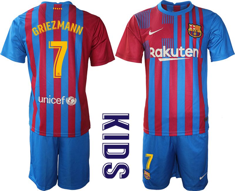 Youth 2021-2022 Club Barcelona home blue #7 Nike Soccer Jersey